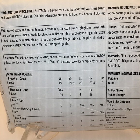 Vintage SIMPLICITY Pattern #9583 - Toddlers’ Lined Onsie - Picture 3 of 3